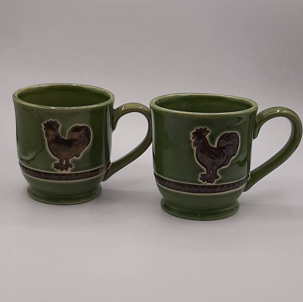 Cracker Barrel Old Country Store Green Elegant Rooster Coffee Tea Mug Stoneware